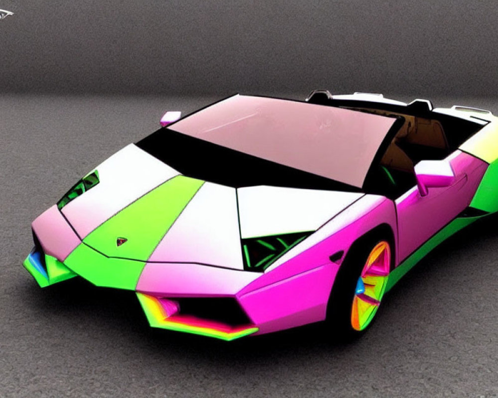 Neon-colored Lamborghini digital rendering with illuminated wheels