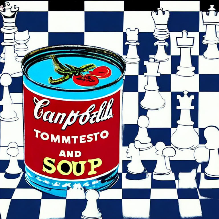 Pop Art Style Image of Campbell's Soup Can with Chess Theme