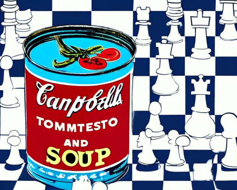 Pop Art Style Image of Campbell's Soup Can with Chess Theme