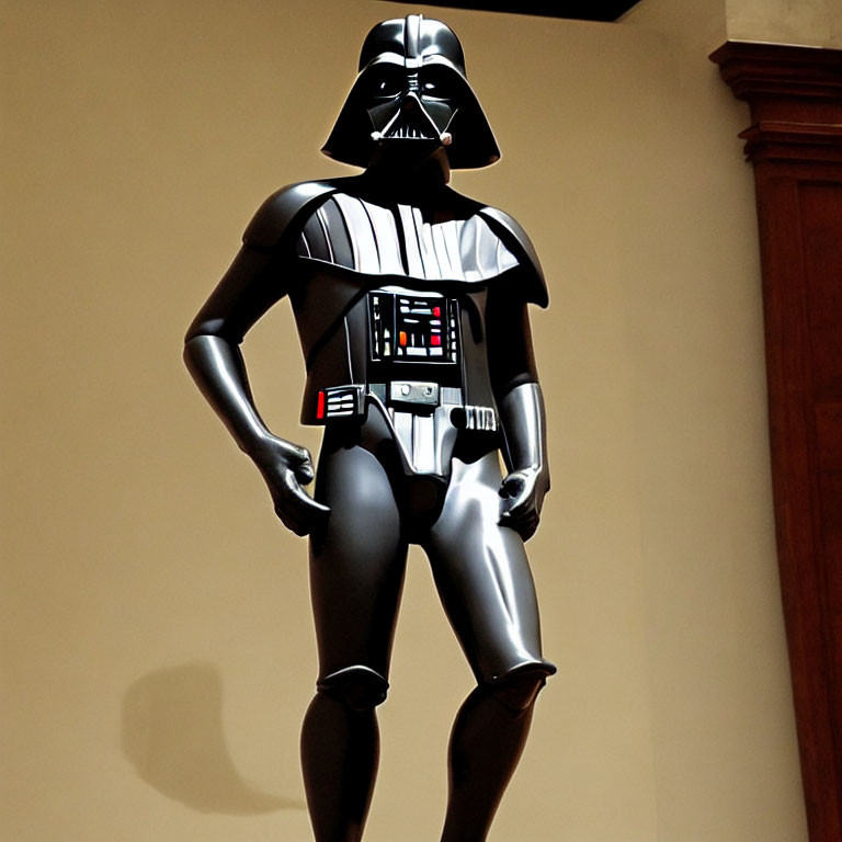 Life-size Darth Vader statue with black armor and iconic helmet