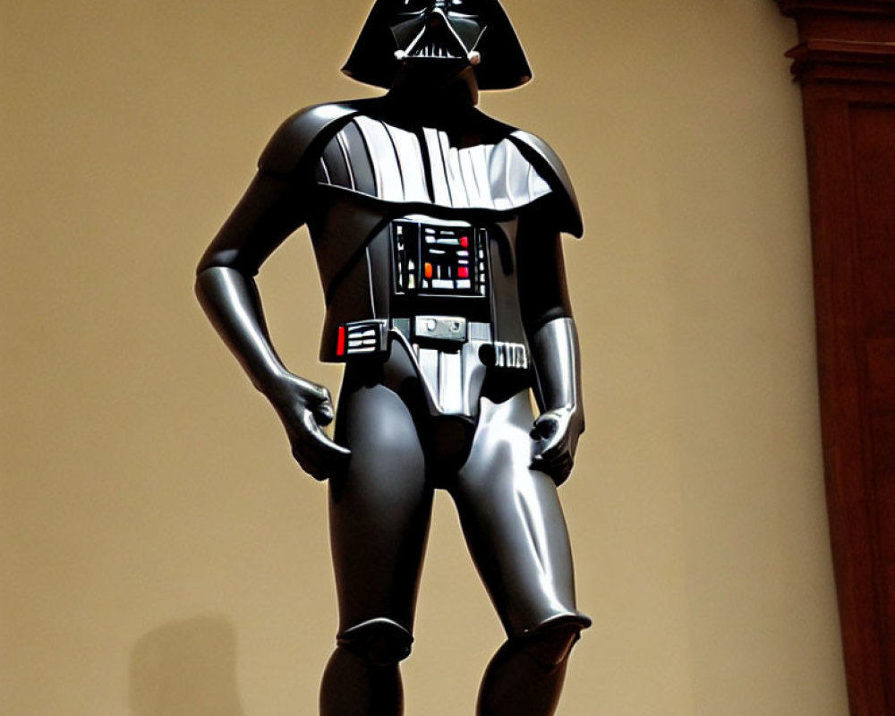 Life-size Darth Vader statue with black armor and iconic helmet