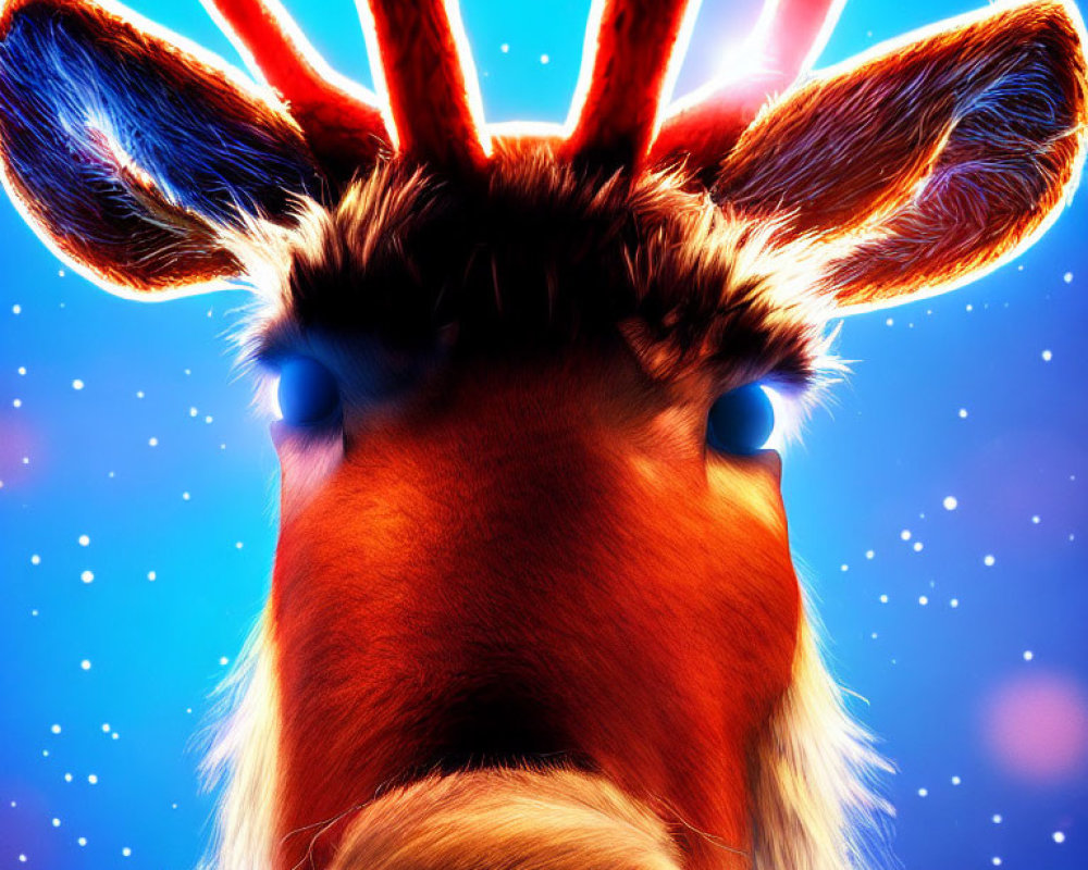 Vivid Reindeer Illustration with Glowing Antlers and Magical Background