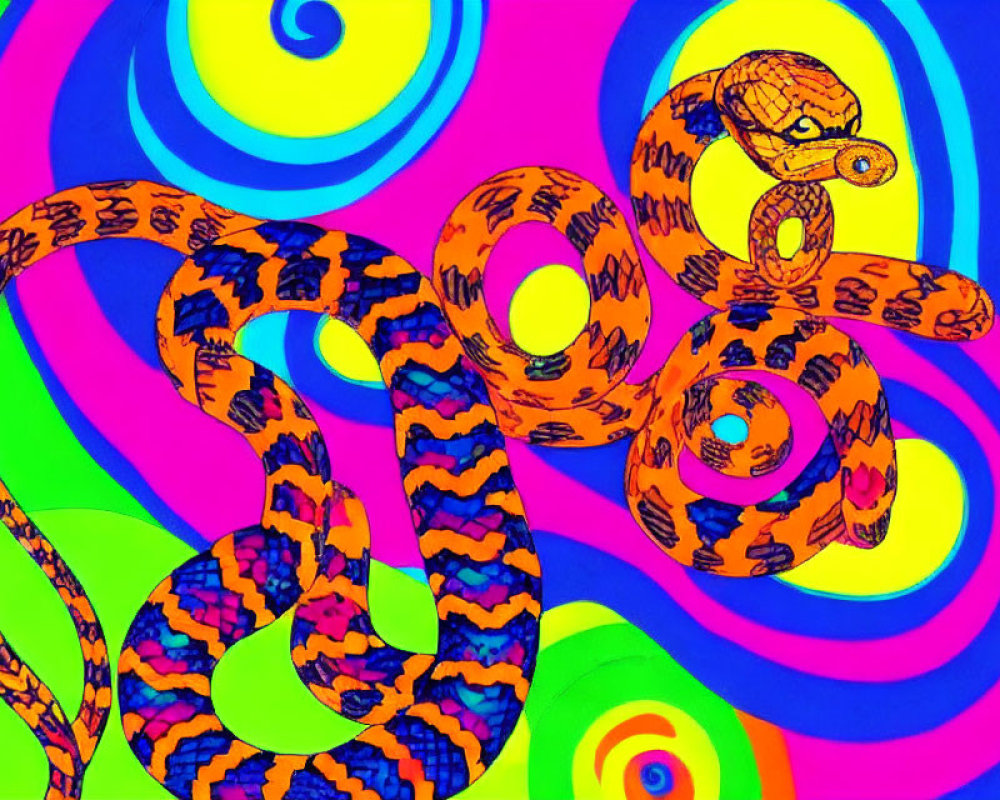 Colorful Psychedelic Background with Swirling Snake Design