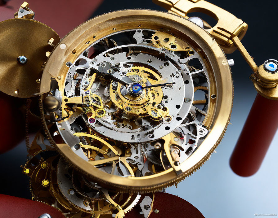 Detailed View of Watch Movement Parts with Gears, Springs, and Jewel Bearings