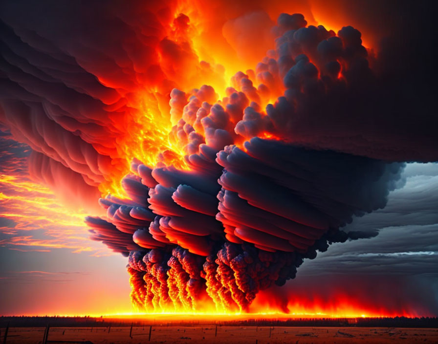 Fiery cloud formation spreading across the sky with warm colors lighting up horizon