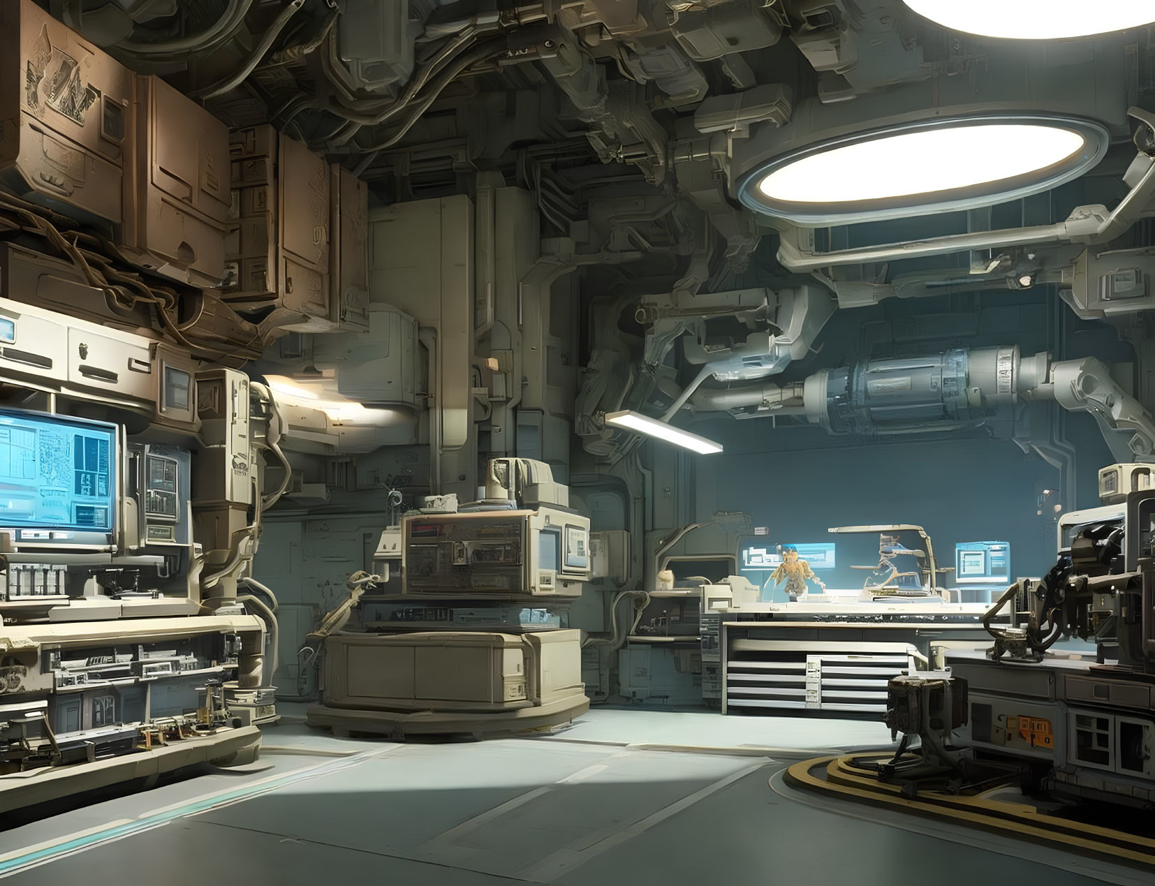 Detailed Futuristic Control Room with Monitors and Machinery