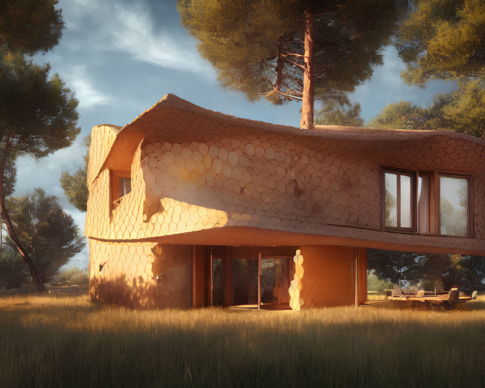 Hexagonal Patterned Modern House in Serene Forest