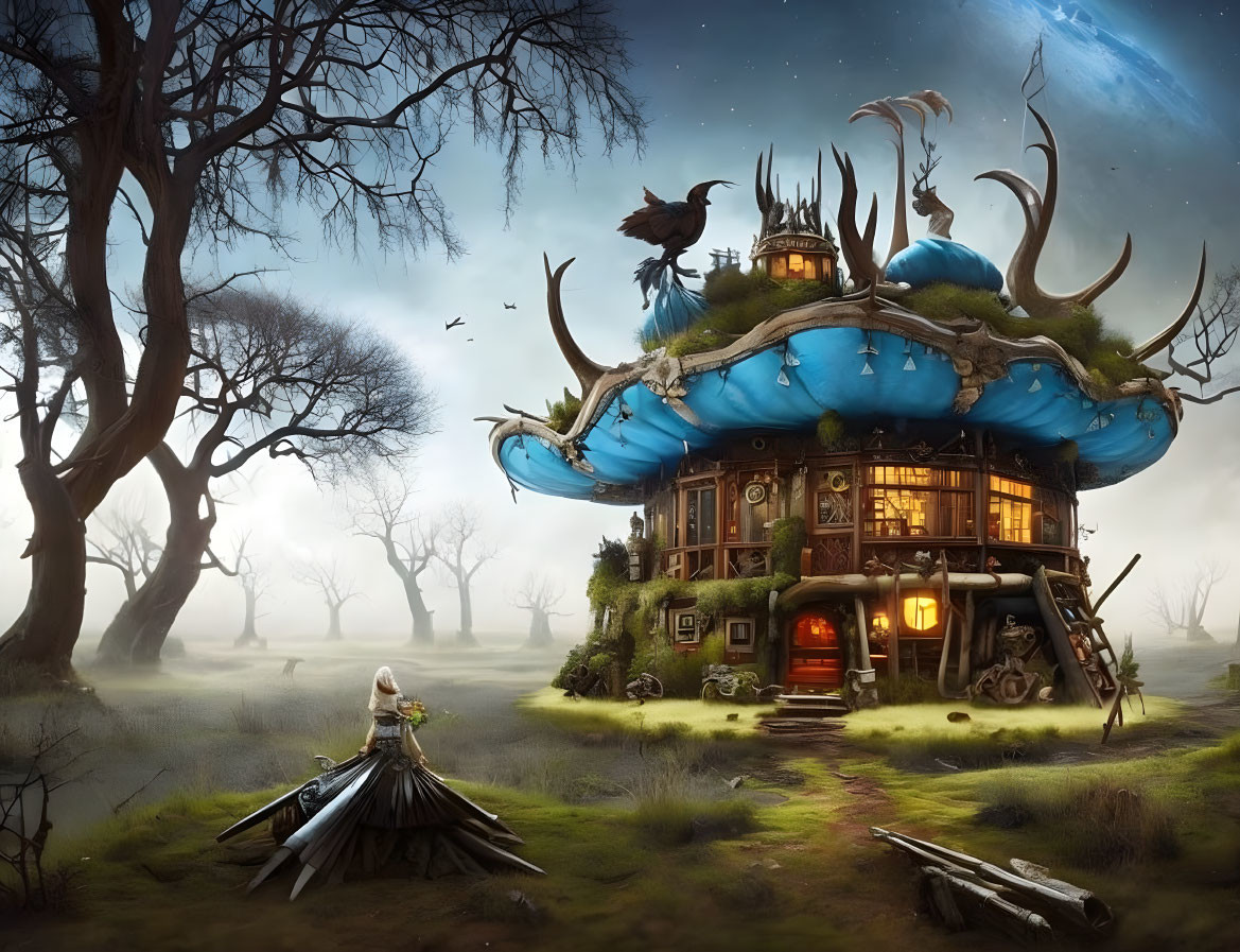 The fungi house in the swamp