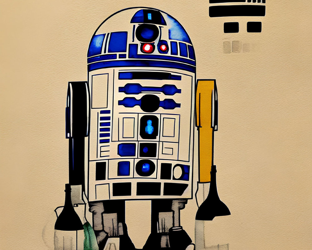 Abstract R2-D2 Art with Paint Splatters on Textured Background