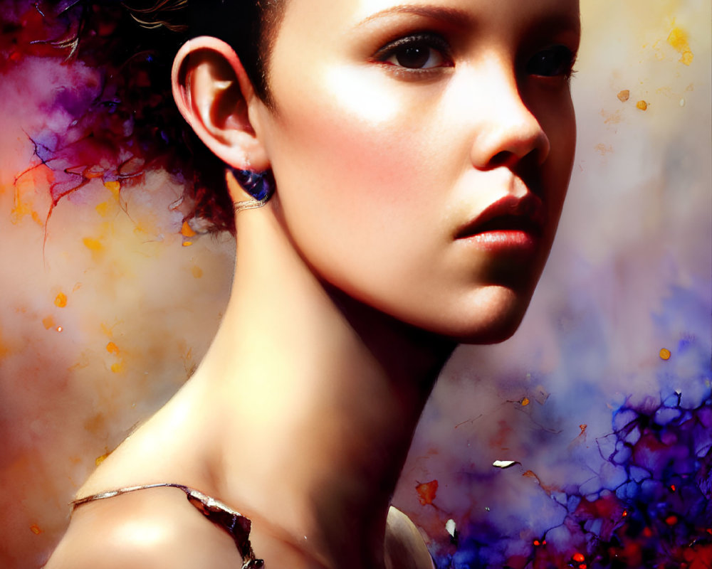 Portrait of Person with Short Hair Against Colorful Abstract Background
