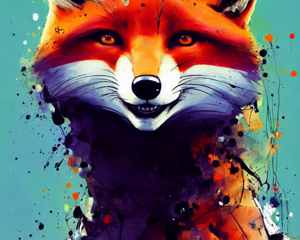 Colorful Fox Face Artwork with Realistic Features on Blue Background