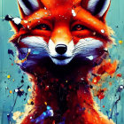 Colorful Fox Face Artwork with Realistic Features on Blue Background