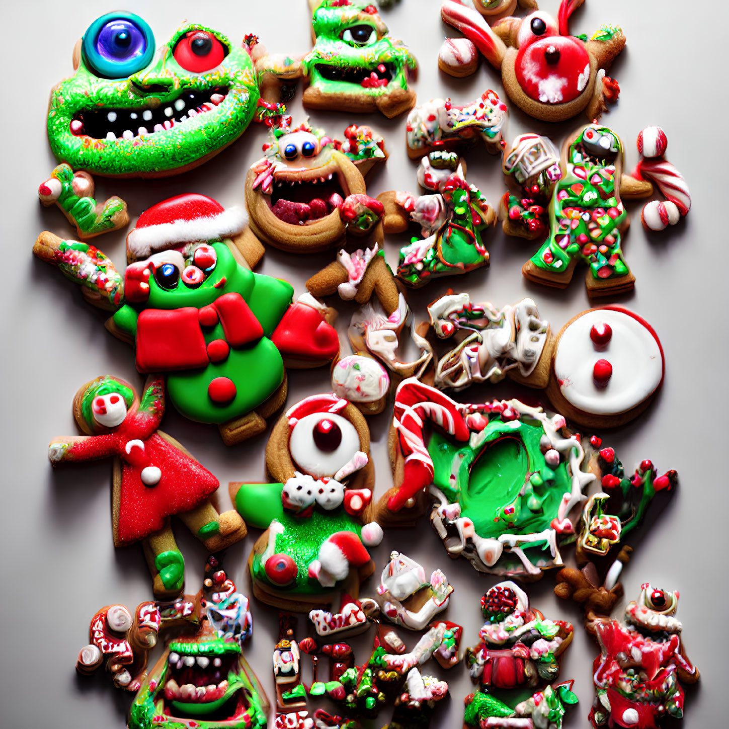 Colorful Monster-Themed Christmas Cookies with Icing Decoration