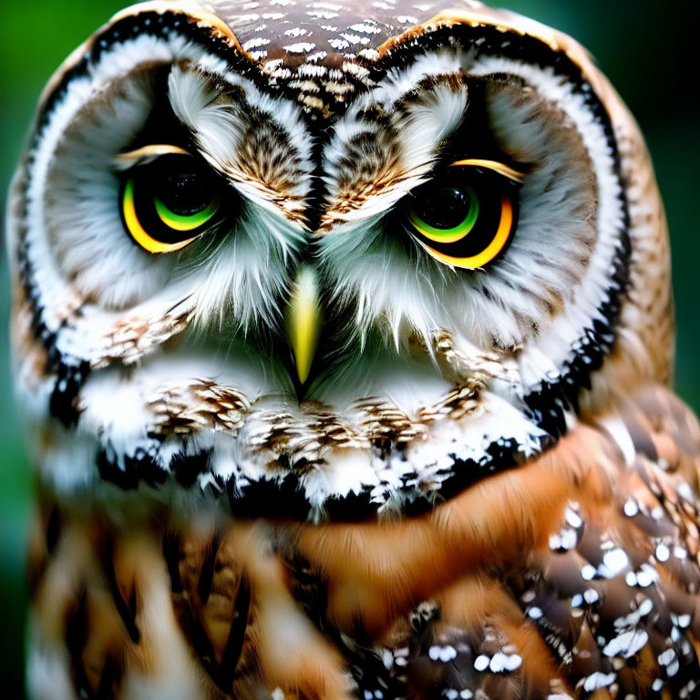 Detailed Close-Up of Owl with Yellow Eyes and Sharp Beak