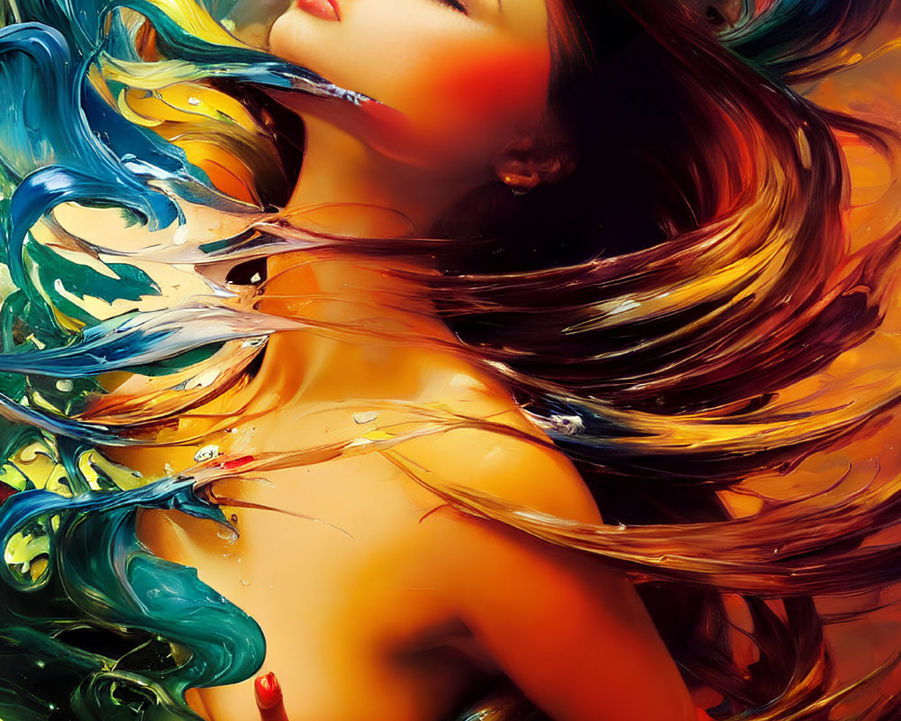 Colorful Abstract Artwork Featuring Woman with Flowing Hair