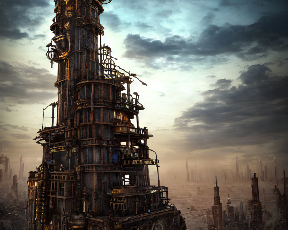Intricate industrial structure in futuristic cityscape