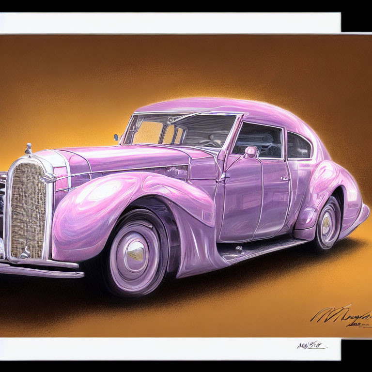 Vintage Purple Car Digital Illustration on Warm Background