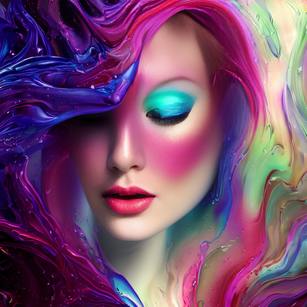 Colorful Swirling Artistic Portrait with Vibrant Eye Detail