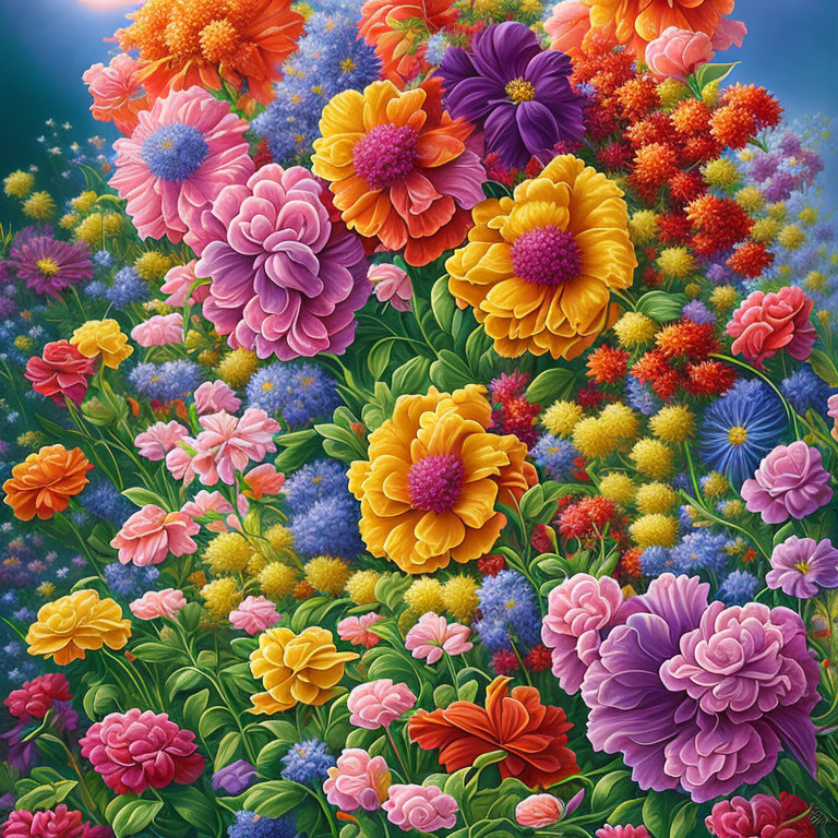 Multicolored Blooming Flowers Against Green Background