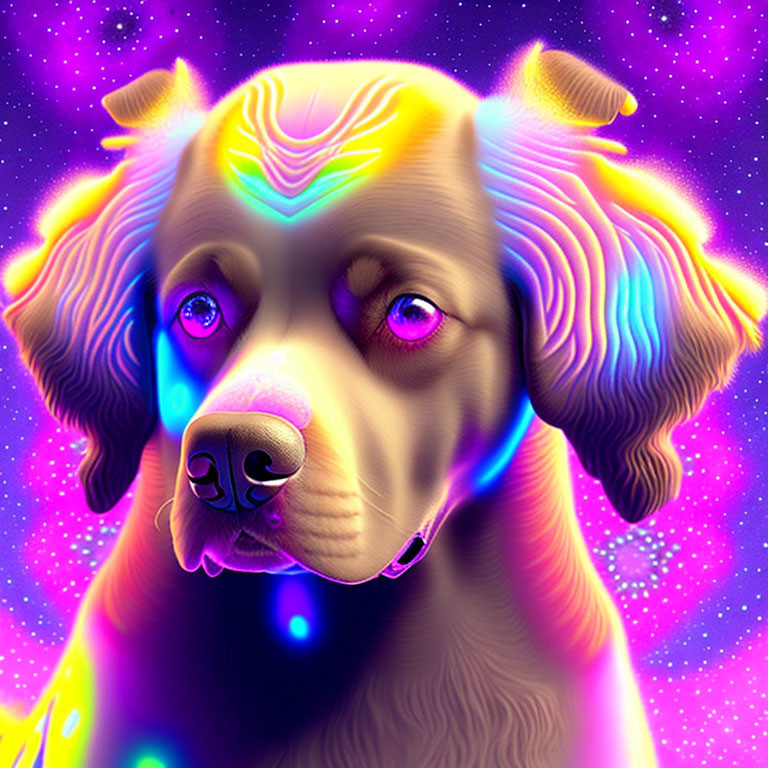 Colorful Digital Artwork: Psychedelic Dog in Neon Hues