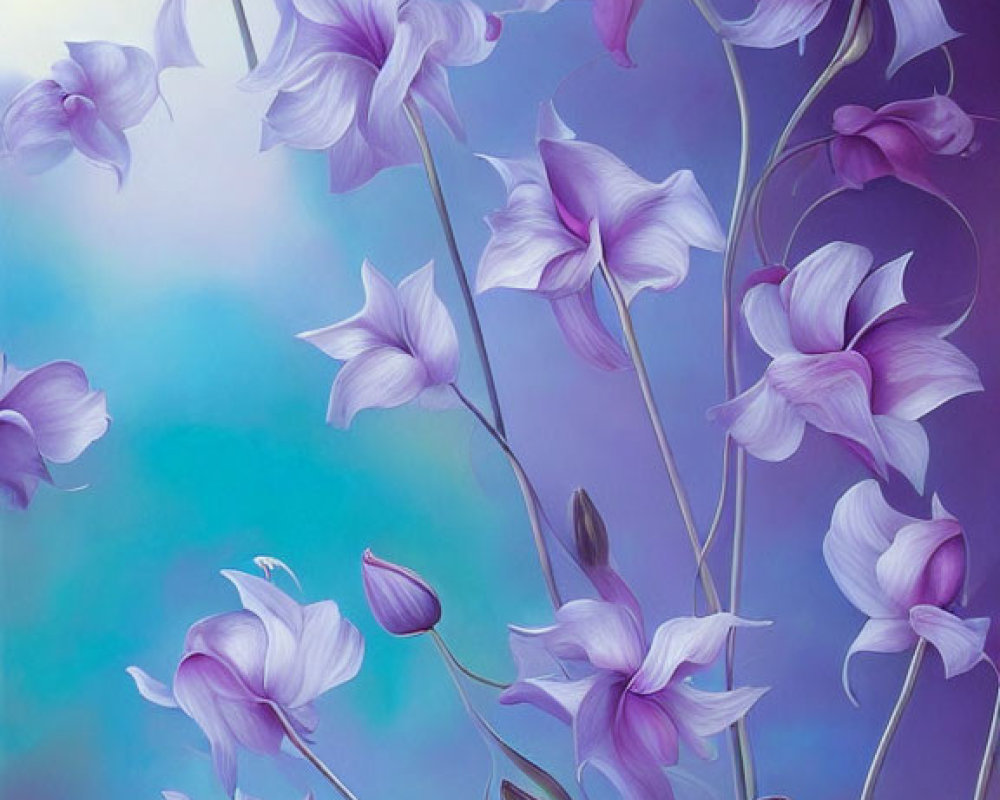 Delicate Purple and White Flowers on Gradient Background