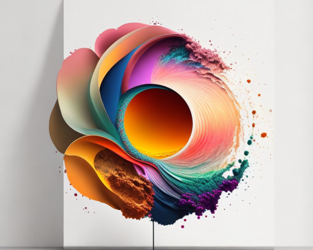 Vibrant abstract art: Colorful vortex on canvas with dynamic splatters