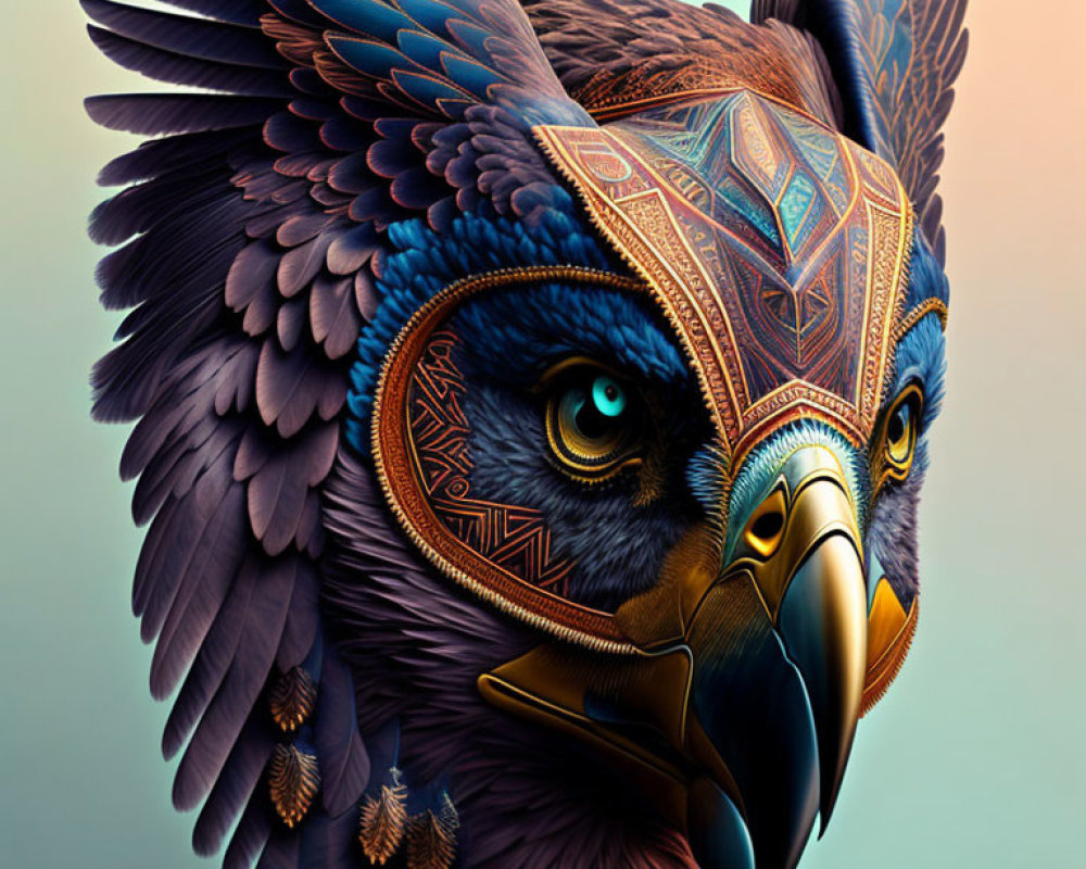 Vivid Eagle Head Digital Artwork with Intricate Patterns