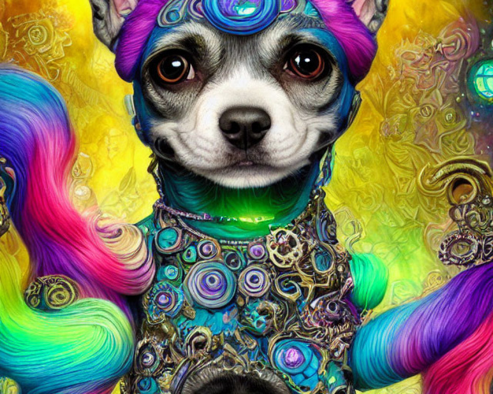 Colorful Psychedelic Chihuahua with Decorated Forehead Jewel