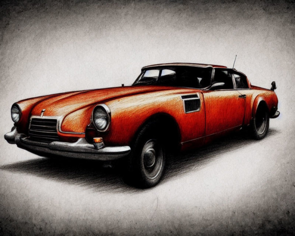 Vintage Orange Convertible Sports Car Illustration on Textured Gray Background