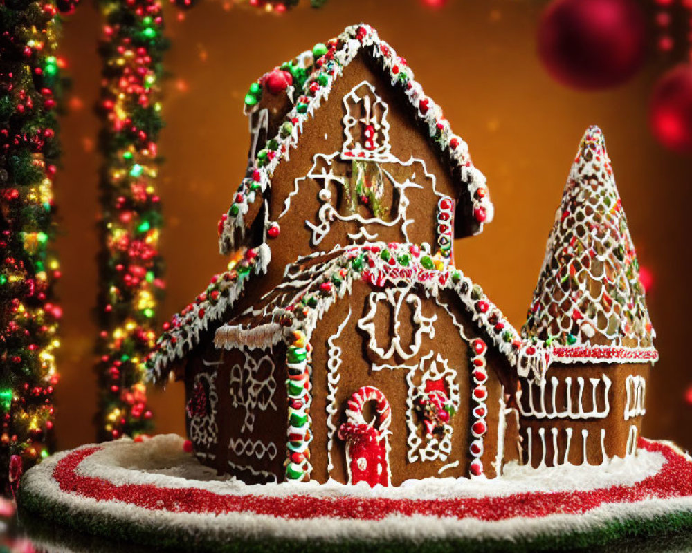 Festive Gingerbread House with Icing and Candies