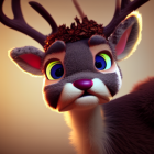 Stylized animated deer with expressive blue eyes and purple nose