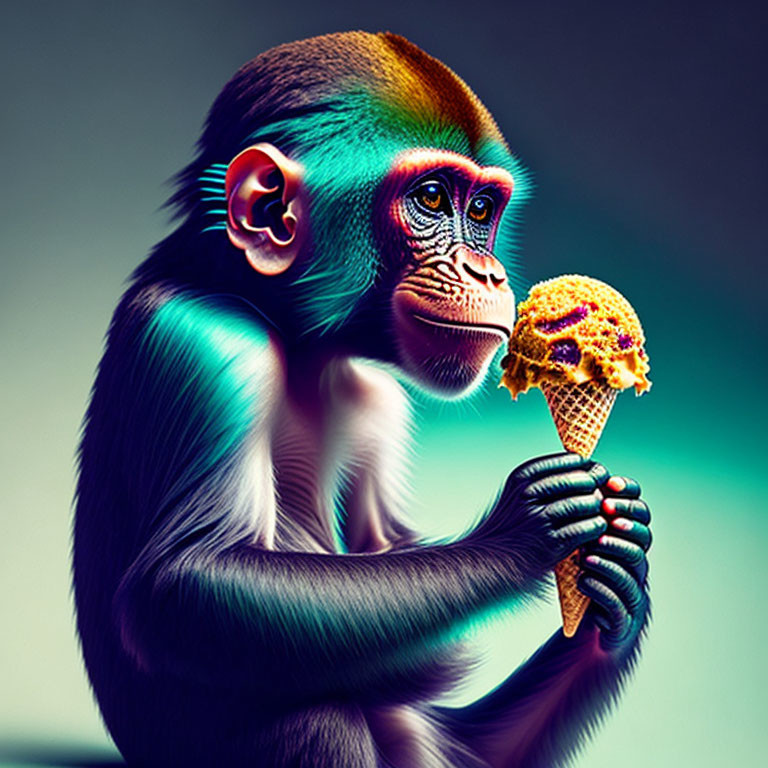 Monkey eats ice cream 