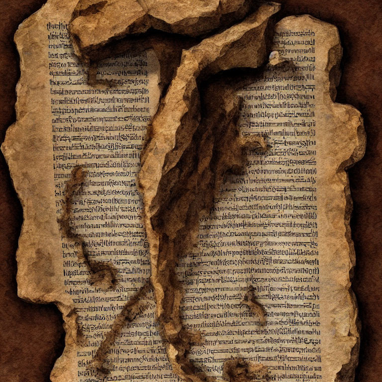 Ancient parchment with torn edge on textured brown background