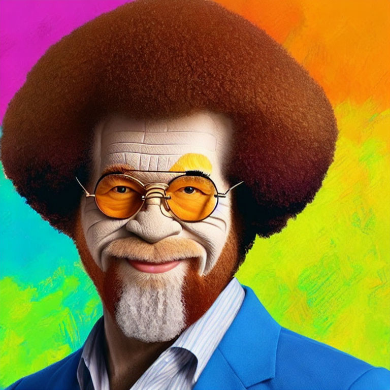 Stylized male portrait with oversized afro and orange glasses