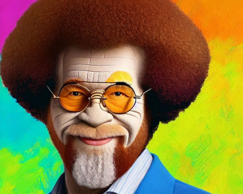 Stylized male portrait with oversized afro and orange glasses