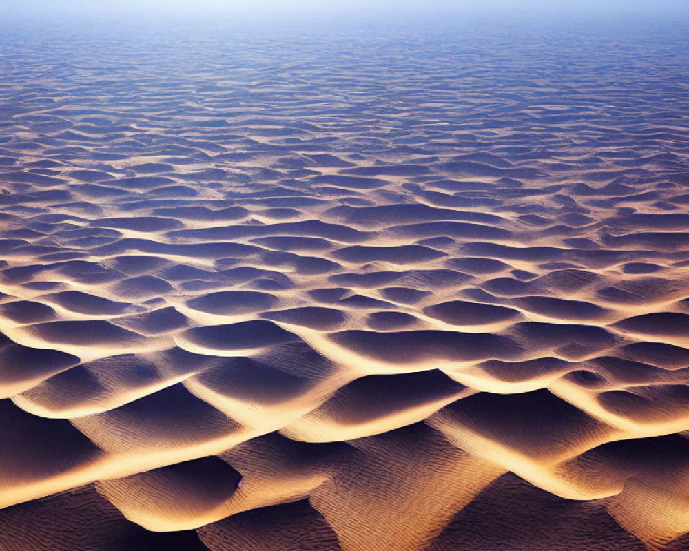 Vast Desert Landscape with Golden Sand Dunes and Soft Sunlight