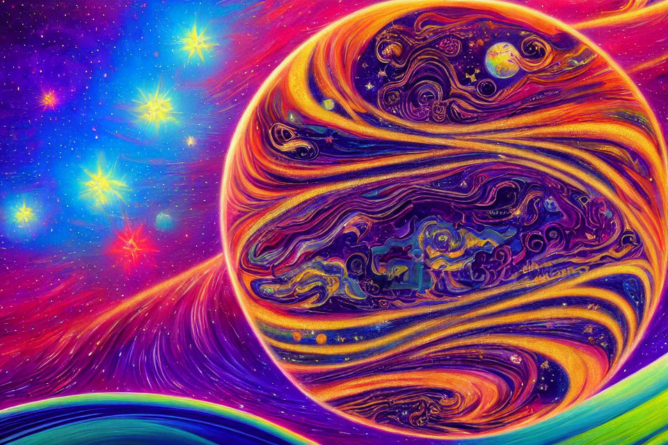 Colorful Psychedelic Celestial Body in Starry Space