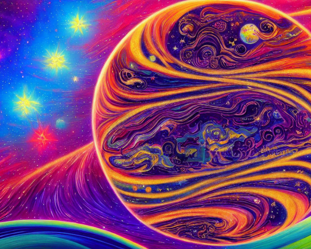Colorful Psychedelic Celestial Body in Starry Space