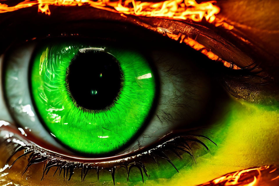 Detailed Green Human Eye with Iris Patterns and Skin Textures