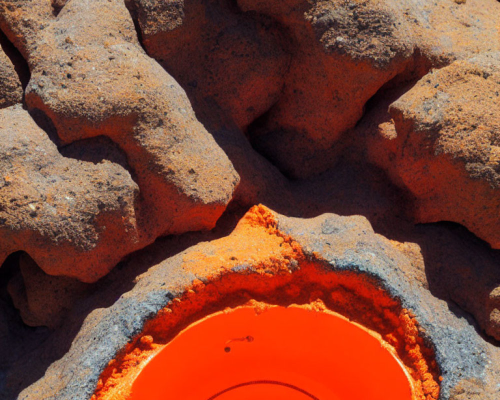 Vibrant Orange and Red Molten Lava-Like Texture with Glowing Hole