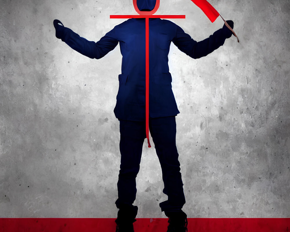 Faceless Person in Suit with Red Lines and Megaphone Head on Gray Background