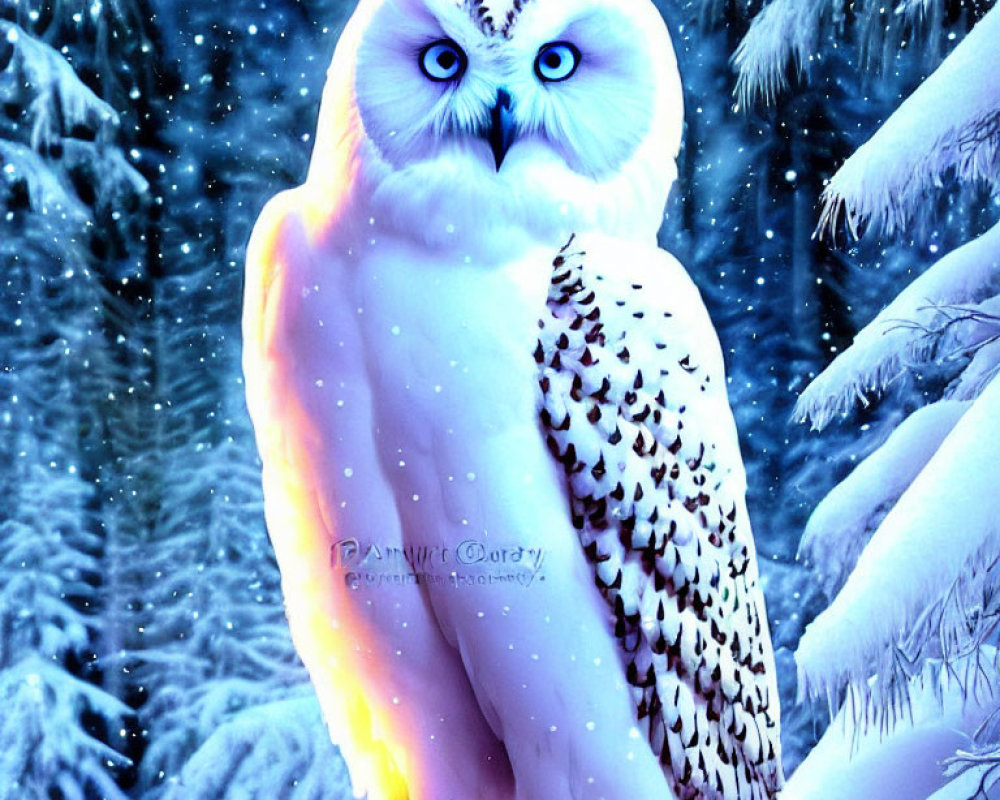 Colorful Owl Illustration in Snowy Winter Scene
