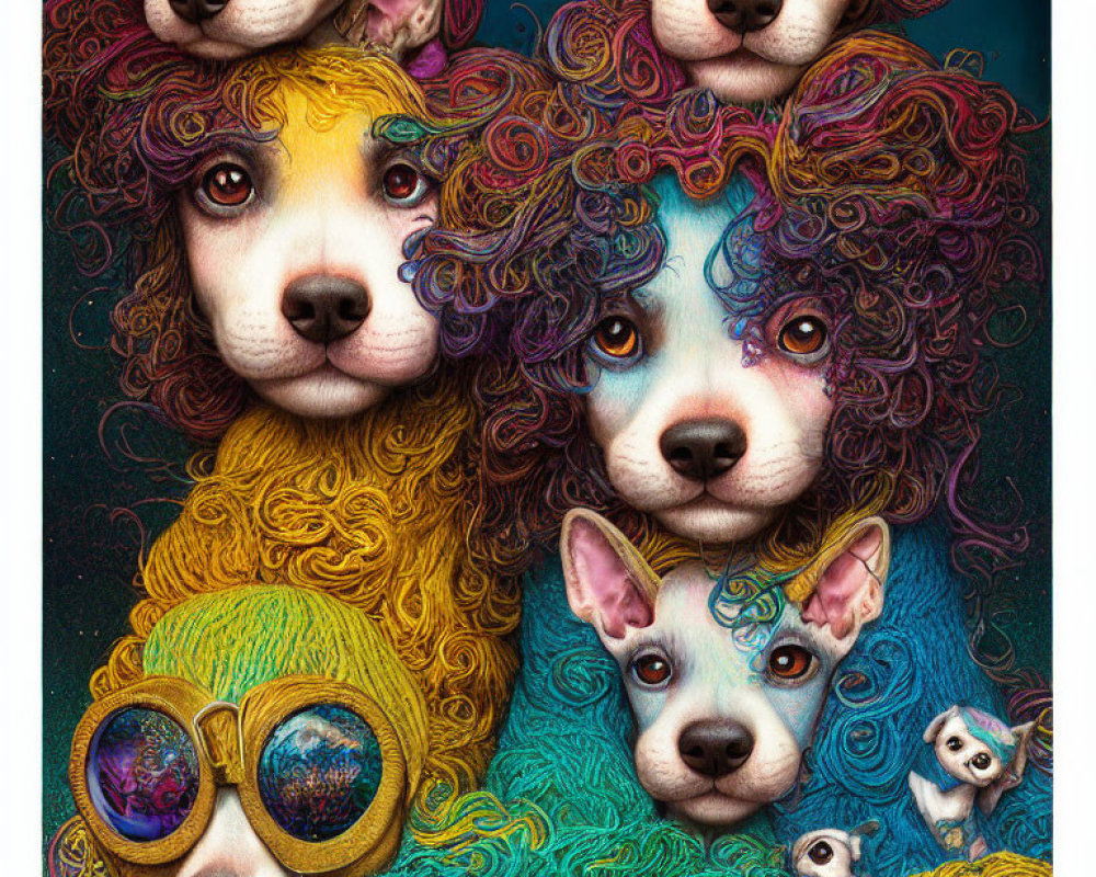 Colorful Stylized Dogs Artwork with Intricate Patterns