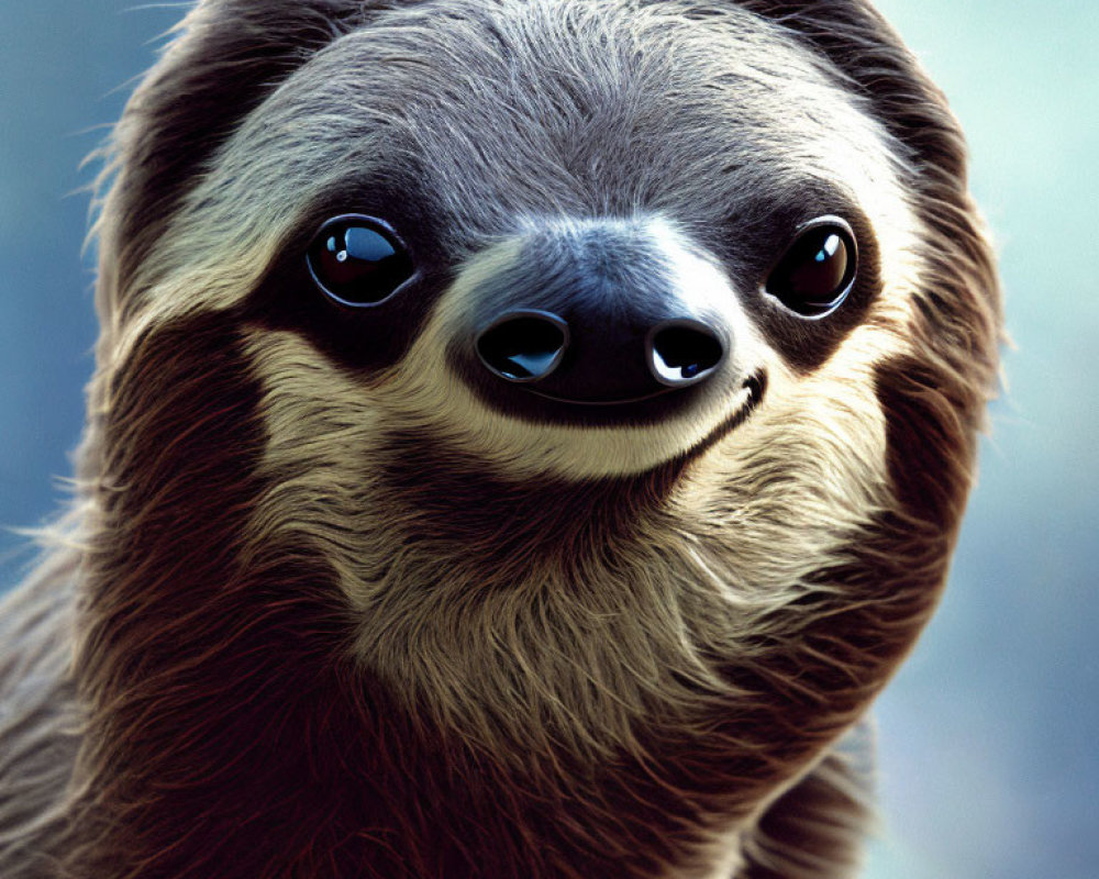 Detailed Close-Up of Gentle Sloth with Large Eyes and Textured Fur