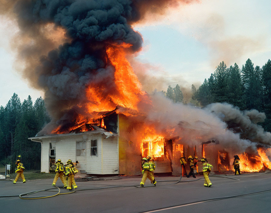 Brave firefighters vs burning building