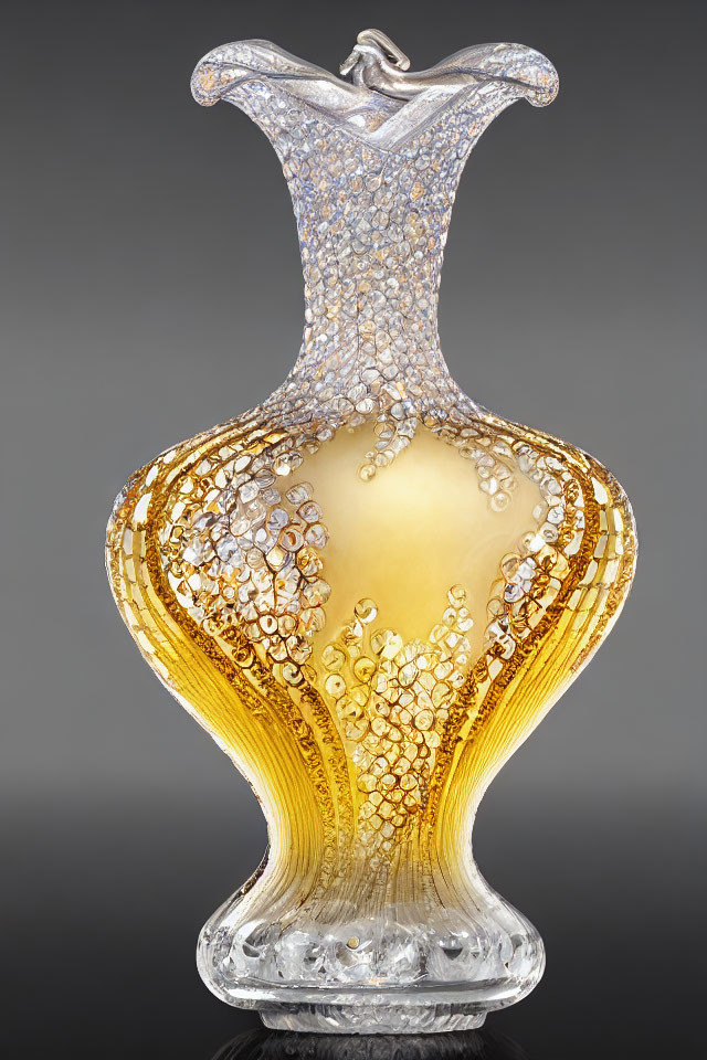 Yellow-to-Clear Gradient Glass Perfume Bottle with Silver Bubbles and Crystals