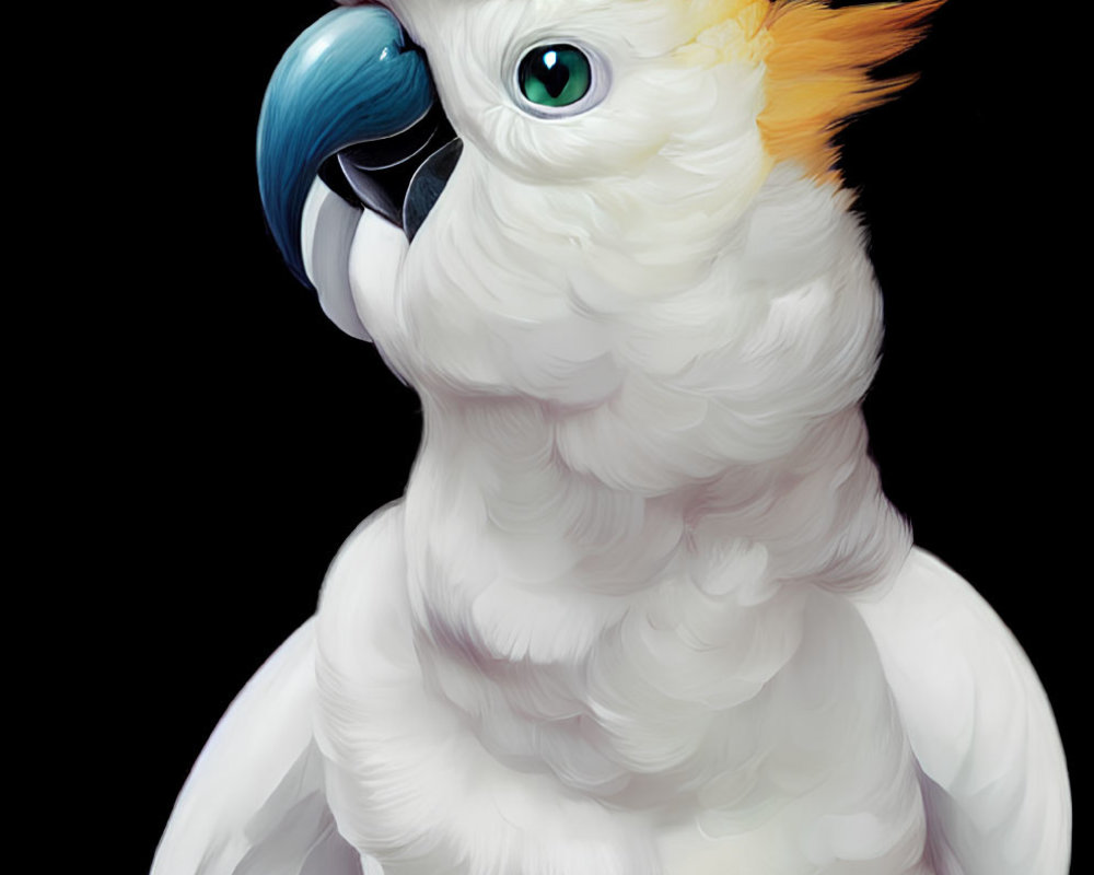 White Cockatoo with Yellow Crest and Blue Eye Rings Perched on Branch