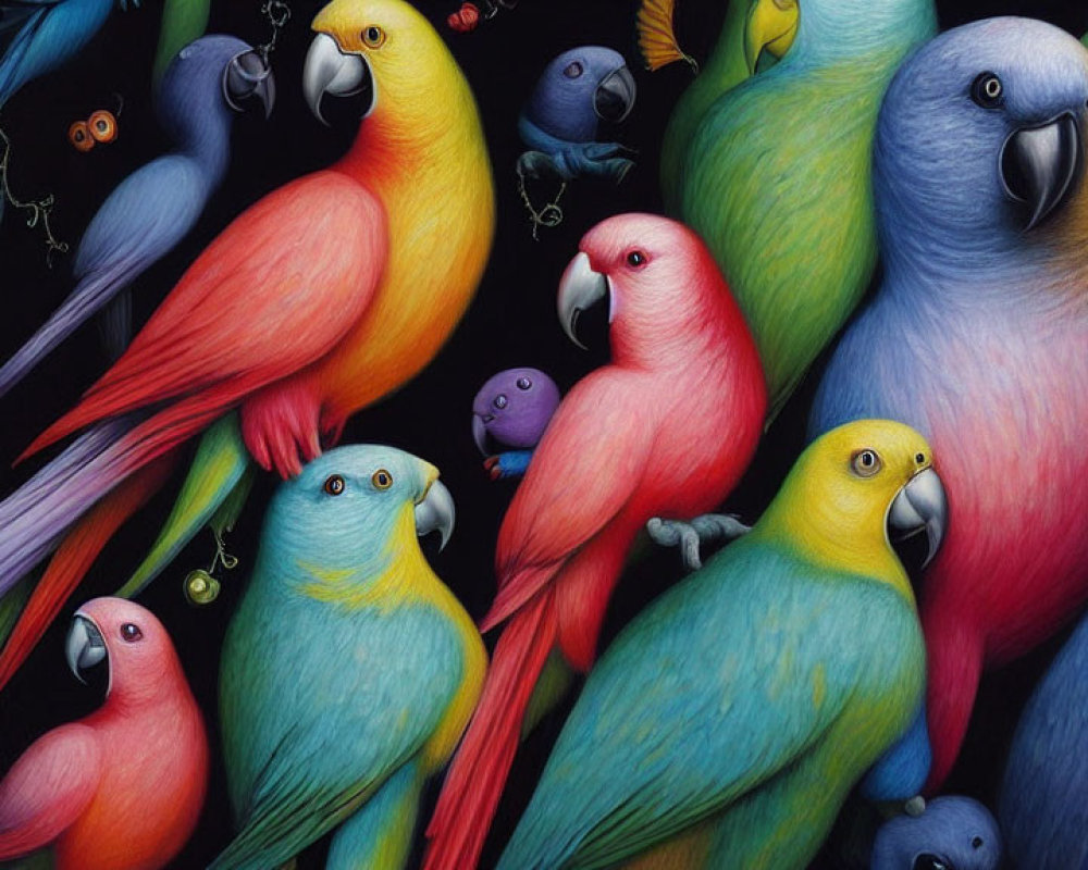 Vibrant Parrot Illustration Featuring Blue, Yellow, and Red Hues