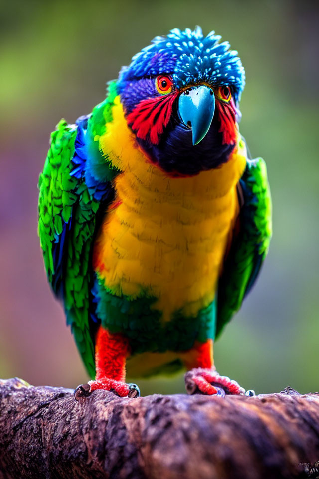 Colorful Lorikeet with Red Beak Perched on Branch