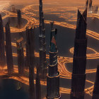 Futuristic cityscape with towering skyscrapers at twilight
